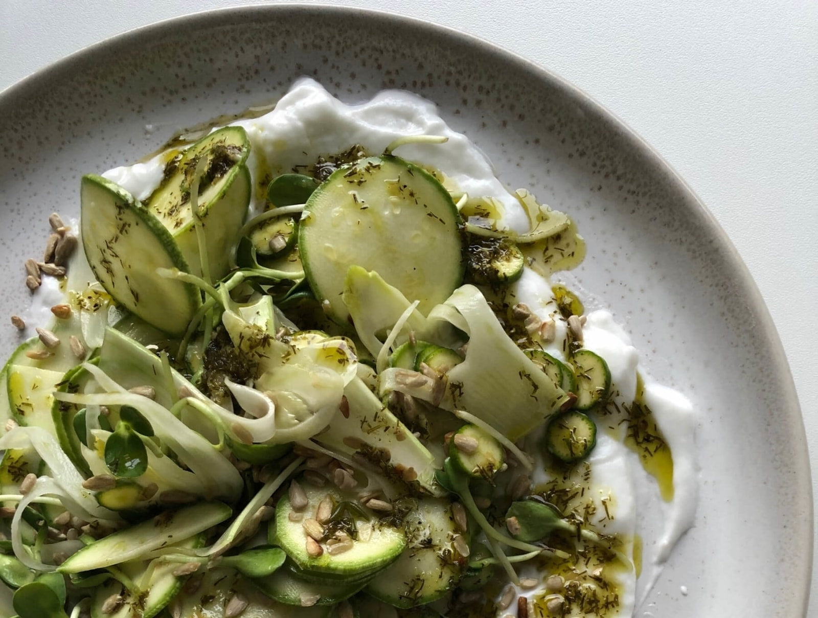 Raw Zucchini Salad with Whipped Feta and Bees Knees Dressing 